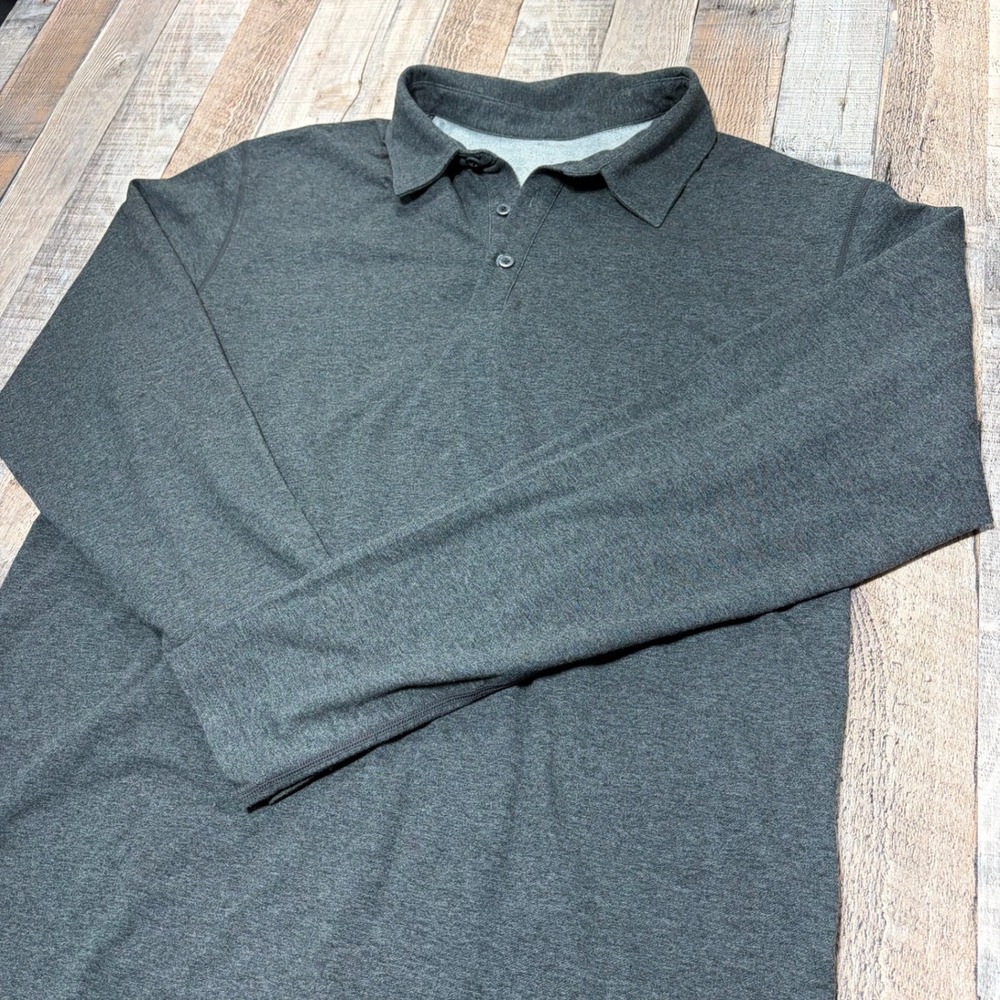 BYLT Drop Cut Polo Mens Large Charcoal Grey Long Sleeve Lux Stretch Casual